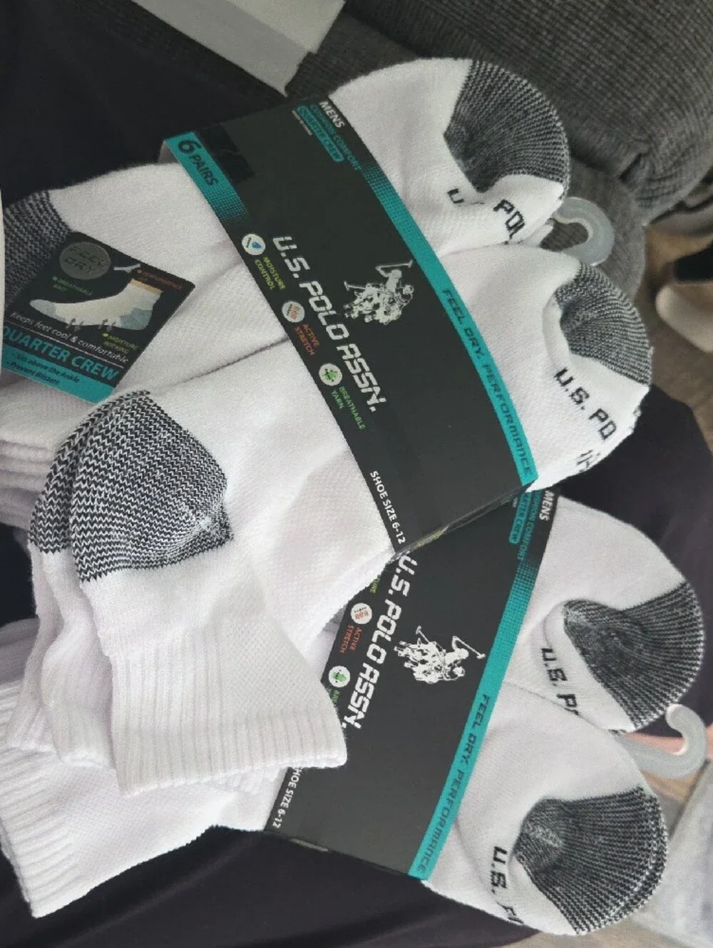 U.S. Polo Assn. White and Gray Quarter Crew Athletic Socks - 6 Pack